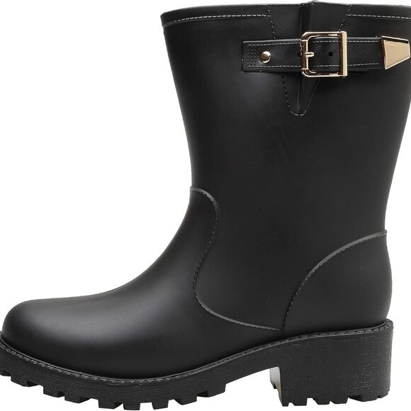 Women’s Waterproof Rubber Chelsea Rain Boots Calf High Slip On - Picture 6 of 7